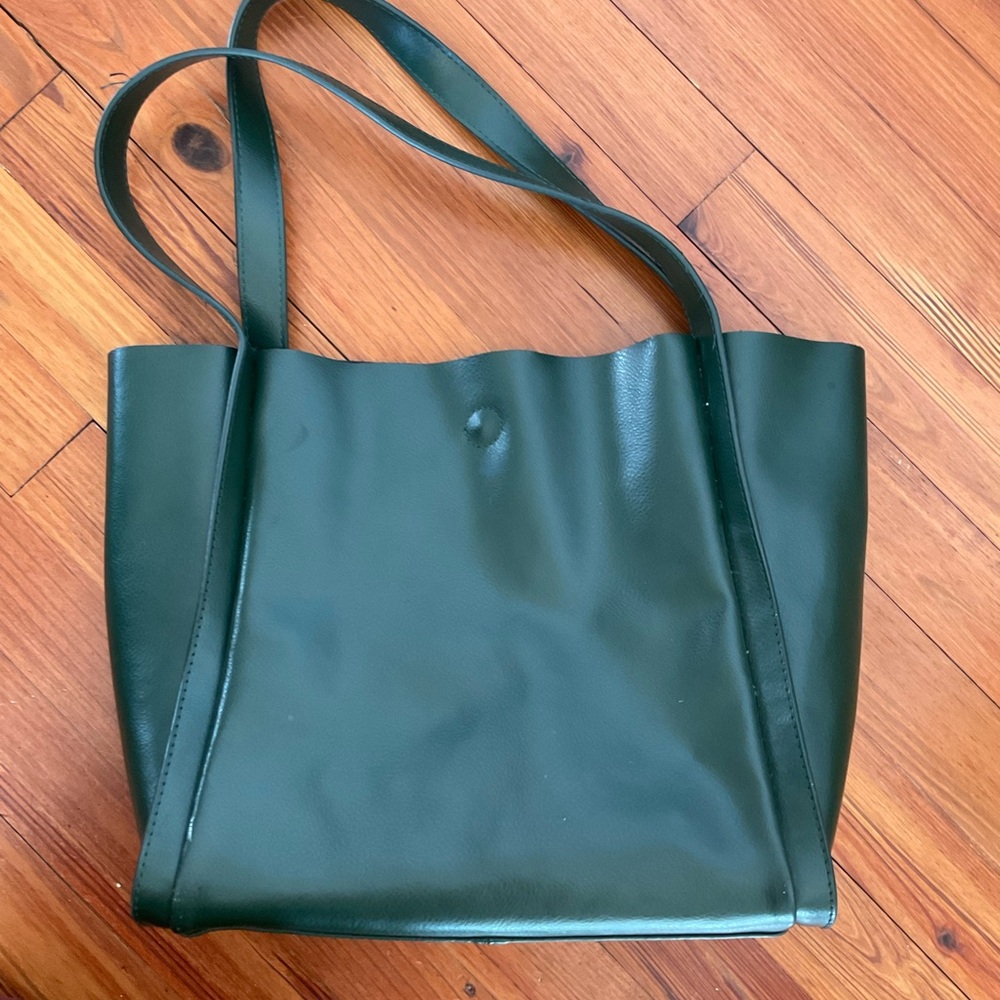 Emerald Green Leather Shopper Tote Bag
